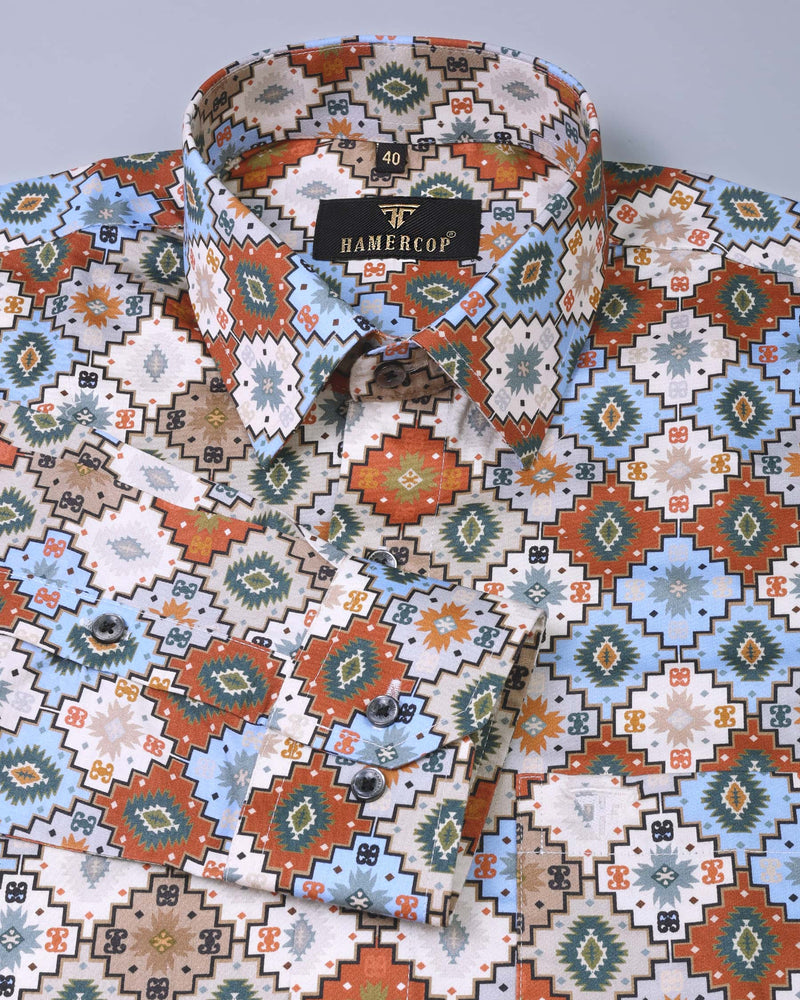 Tazan Geometric Block Printed  Premium Cotton Shirt