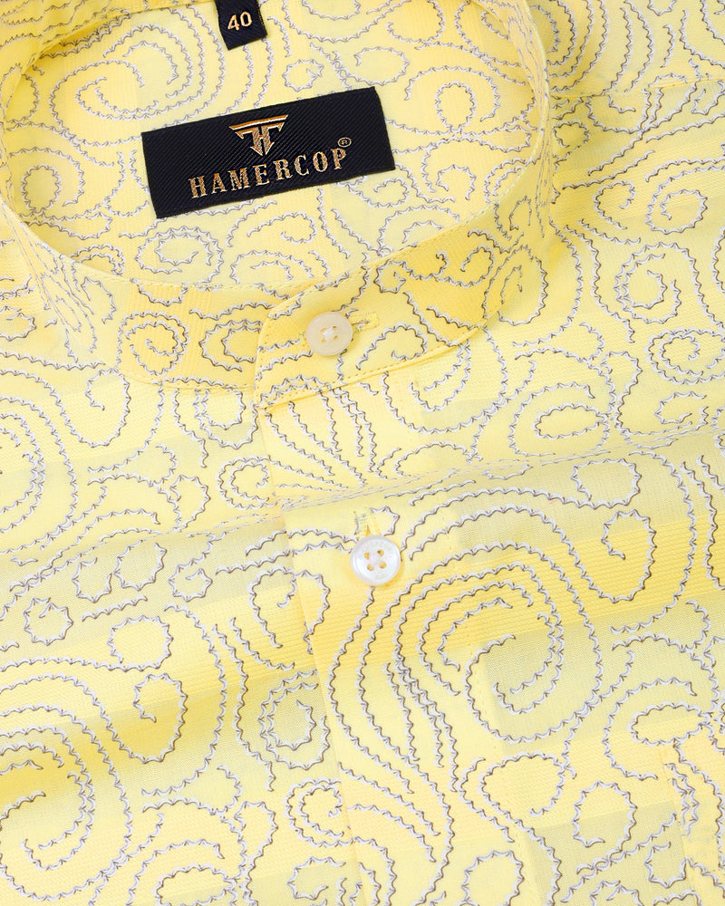 Yellow Swirl Textured Dot Chawl Printed Egyptian Gizza Print  Shirt