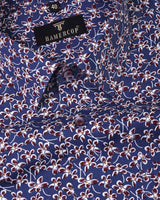 Velutina Brownish Flower Printed Blue Cotton Poplin Shirt