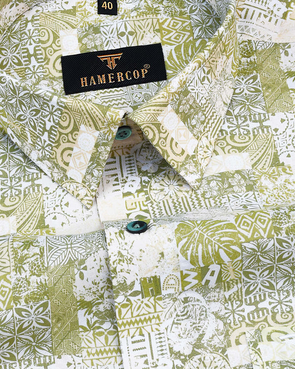 Meadow Green Floral Art Printed Premium Cotton Shirt