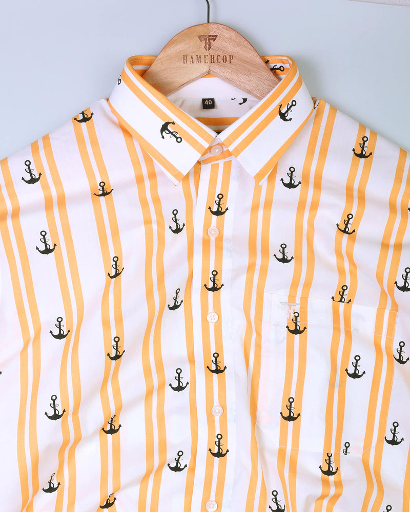 Anchor Printed With Golden Yellow Stripe Shirt
