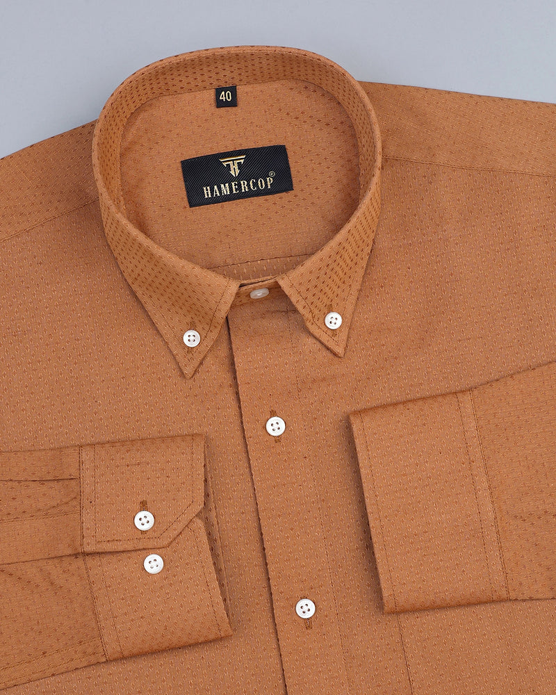 Maple Brown Jacquard Dobby Cotton Solid Shirt