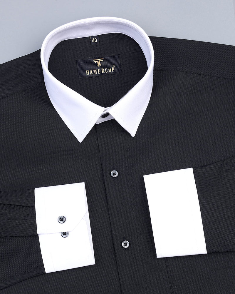 Gravel Black With White Cuff And Collar Dobby Solid Shirt