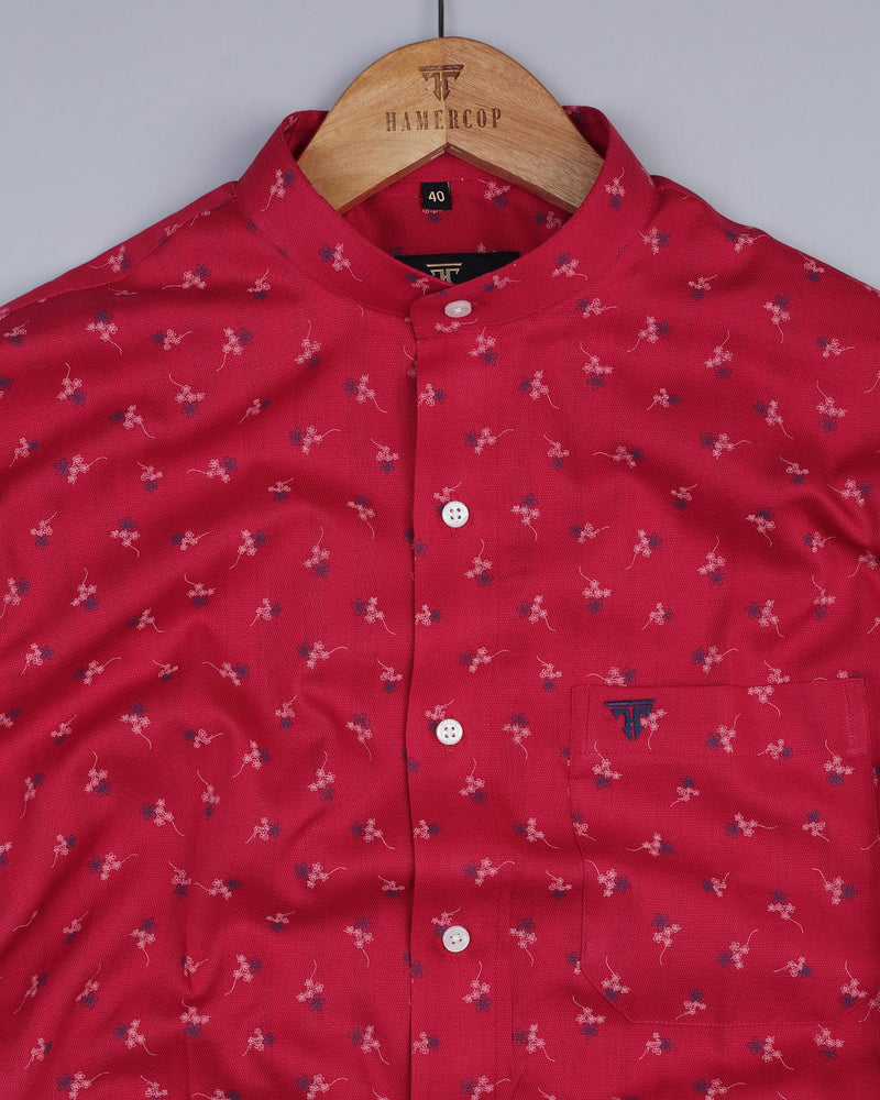 Red Dream Flower Printed Dobby Cotton Shirt