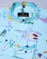 Atlantic-Whales Nautical Theme Aqua Blue Cotton Shirt