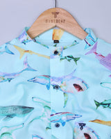 Atlantic-Whales Nautical Theme Aqua Blue Cotton Shirt