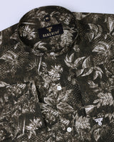 Dry Leaf Printed Olive Colored Cotton Shirt