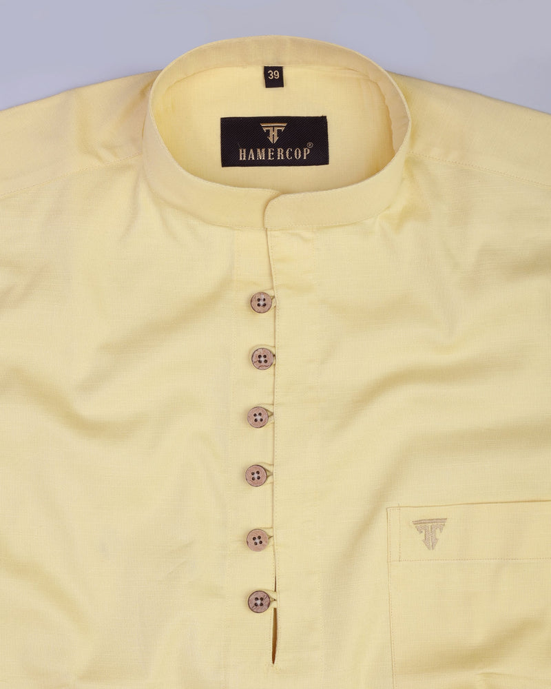 Banana Yellow Amsler Dobby Solid Shirt Style Kurta