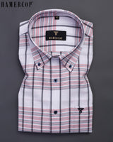 White With Multi Colored Heavy Plaid Flannel Windowpane Check Shirt