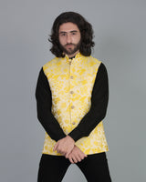 Sunflower Yellow Jacquard Designer Nehru Jacket