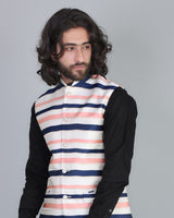 Navyblue With Peach Jacquard Designer Nehru Jacket