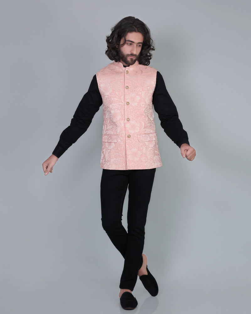 Light Pink Jacquard Designer Nehru Jacket