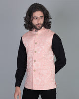 Light Pink Jacquard Designer Nehru Jacket