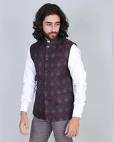 Maroon With Cream Jacquard Designer Nehru Jacket