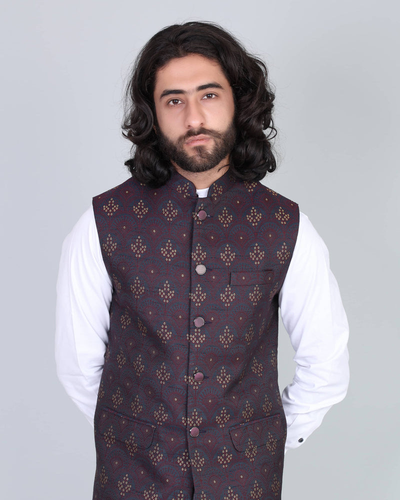 Maroom Jacquard Designer Nehru Jacket – Hamercop