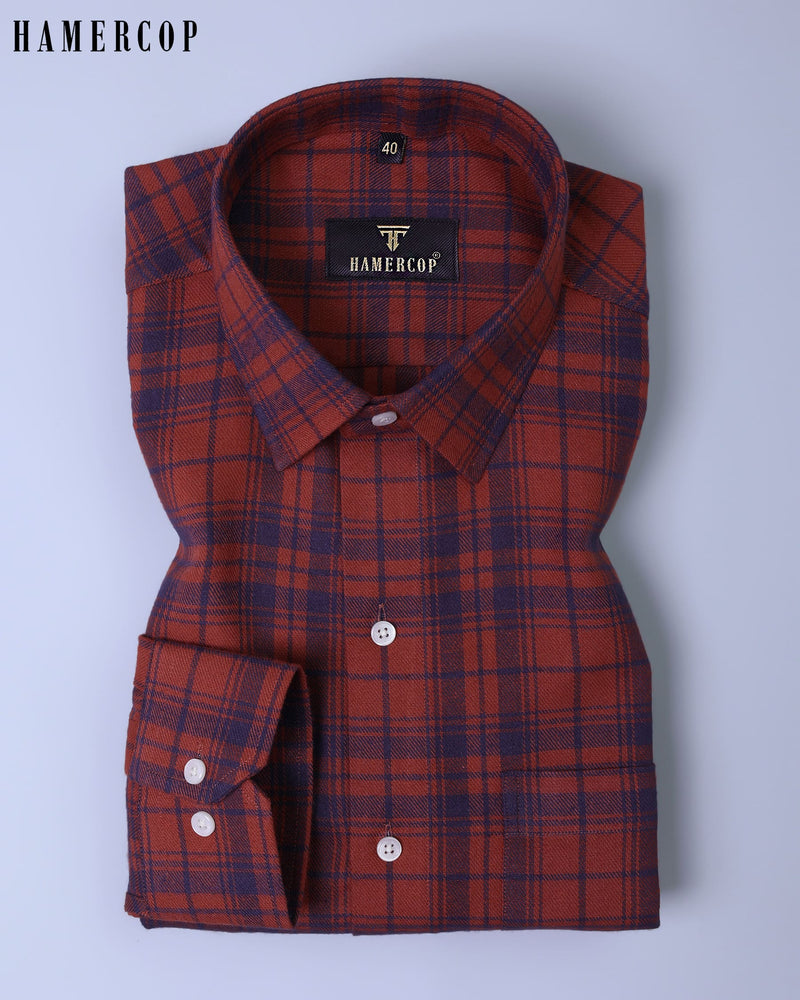 Rust Orange Brushed Solid Plaid Flannel Soft Cotton Check  Shirt
