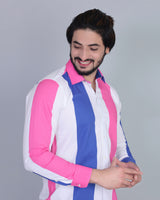 Roselin Pink With Blue And White Broad Stripe Designer Cotton Shirt