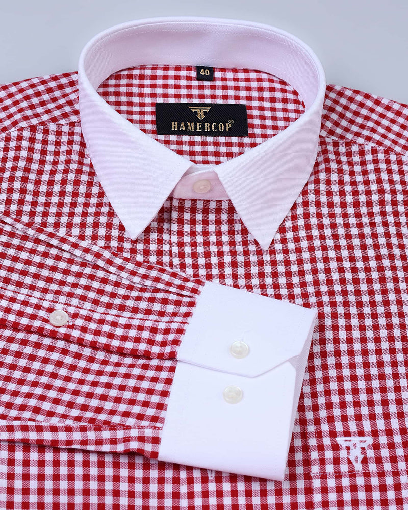 Alfa Red With White Gingham Check Oxford Cotton Designer Shirt