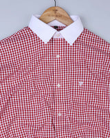 Alfa Red With White Gingham Check Oxford Cotton Designer Shirt