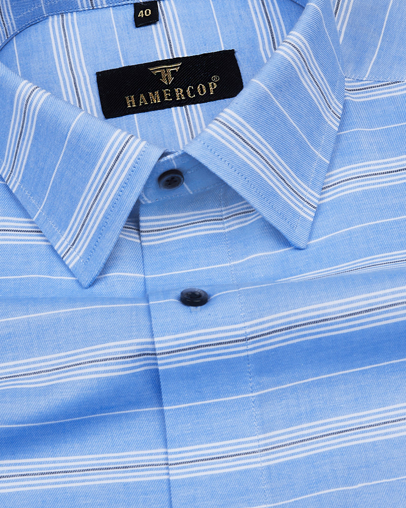 Litlin Blue With Horizontal Stripe Classical Oxford Cotton Shirt