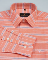 Litlin Orange With Horizontal Stripe Classical Oxford Cotton Shirt