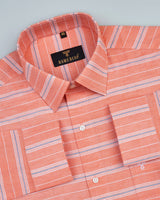 Litlin Orange With Horizontal Stripe Classical Oxford Cotton Shirt