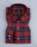 Laxican Scarlet Red With Blue Oxford Cotton Check Shirt