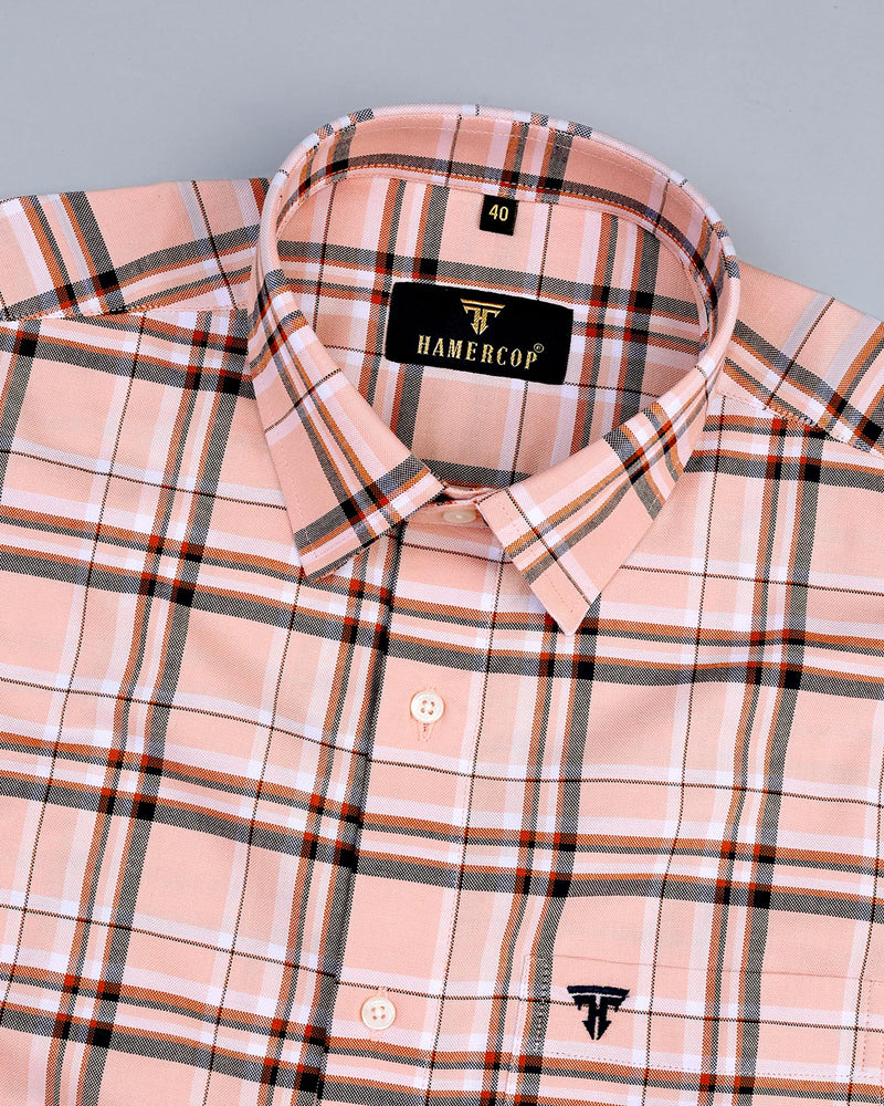 Mantis Peach With Blue And Brown Check Cotton Shirt