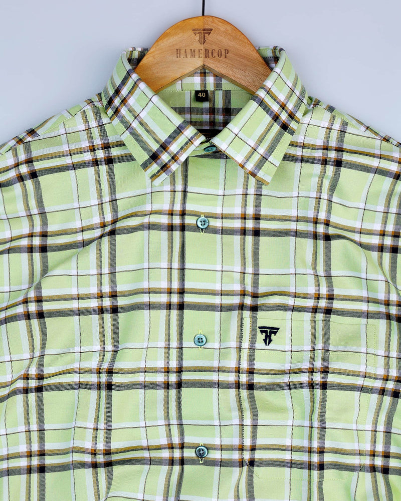 Mantis Green With Blue And Brown Check Oxford Cotton Shirt