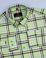 Mantis Green With Blue And Brown Check Oxford Cotton Shirt