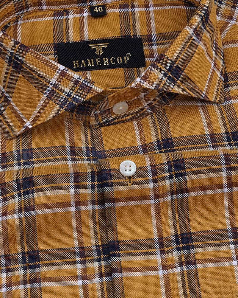 Mineral Yellow With Blue Oxford Cotton Check Business Shirt