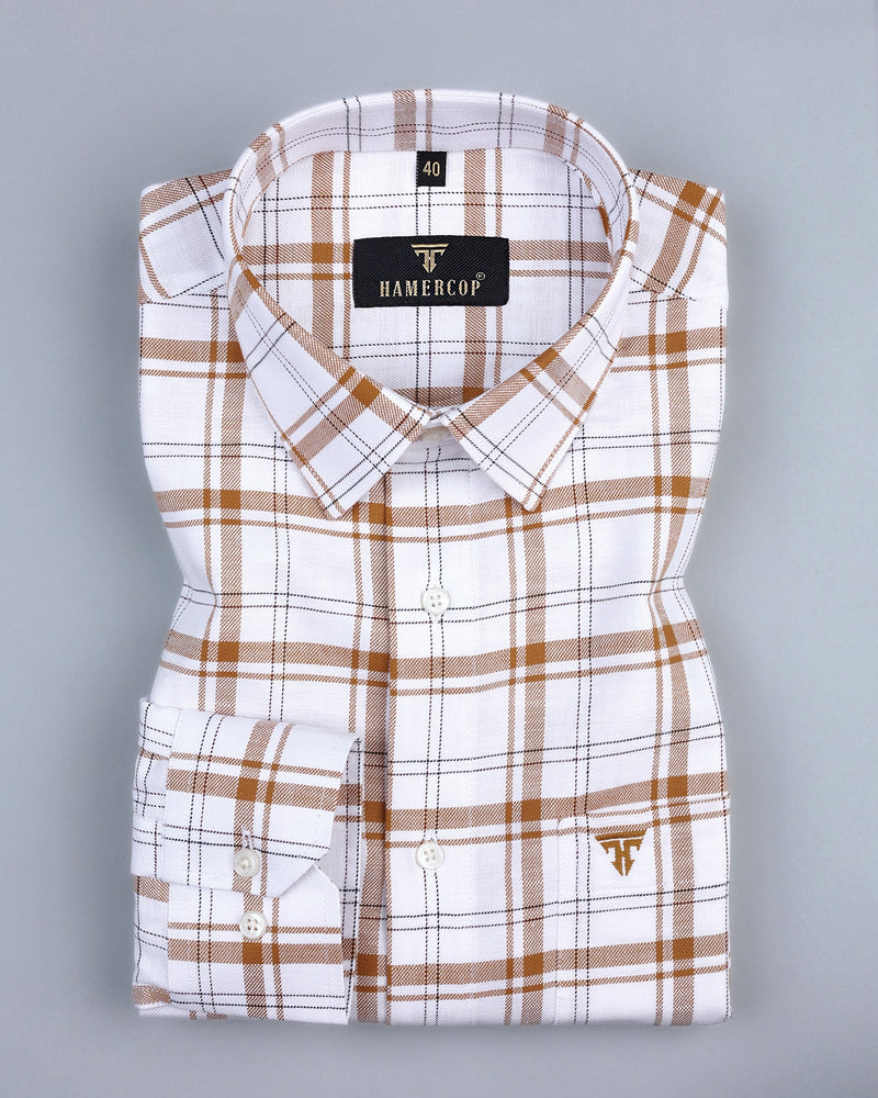 Chrome White With Yellow Plaid Flannel Check Business Cotton Shirt