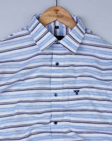 Glossy Blue With White And Black Stripe Linen Cotton Shirt