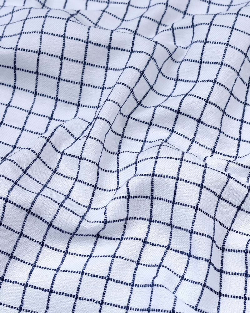 Triton White With Blue Thread Check Cotton Shirt