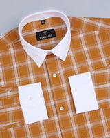 Flax Yellow With White Check Cotton Designer Shirt