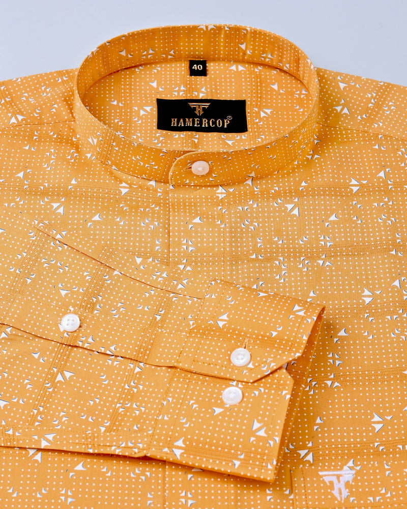 Astral Yellow With Weft Stripe Dot Printed Dobby Cotton Shirt