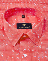 Astral Red With Weft Stripe Dot Printed Dobby Cotton Shirt