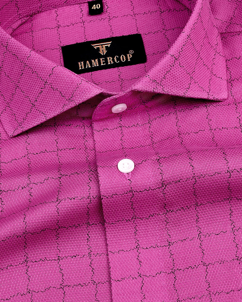 Wavy Pink With Black Premium Dobby Check Shirt