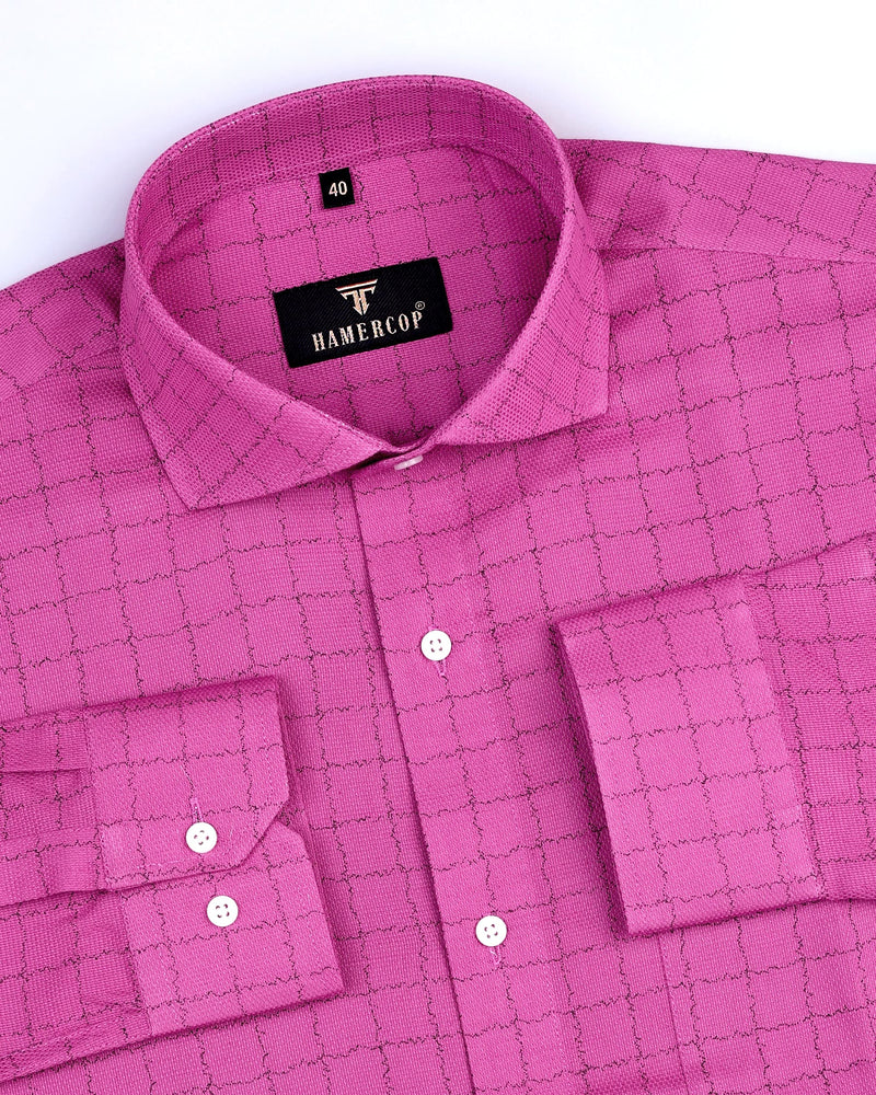 Wavy Pink With Black Premium Dobby Check Shirt