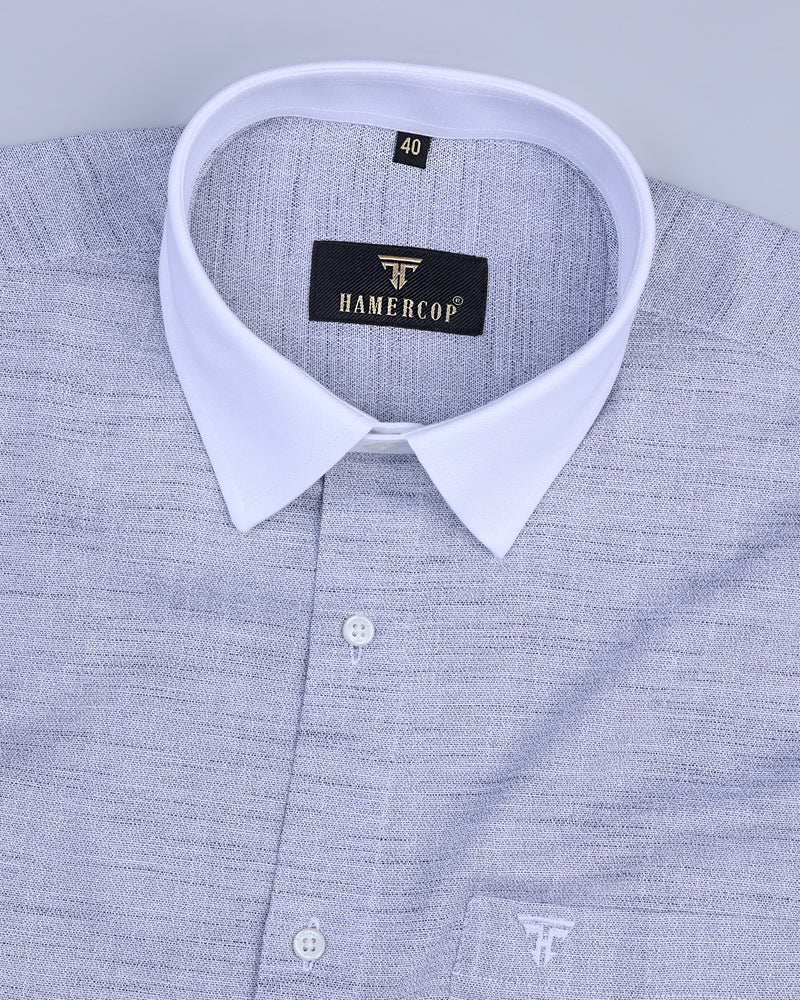 Sigma Blue With White Cuff And Collar Dobby Solid Shirt