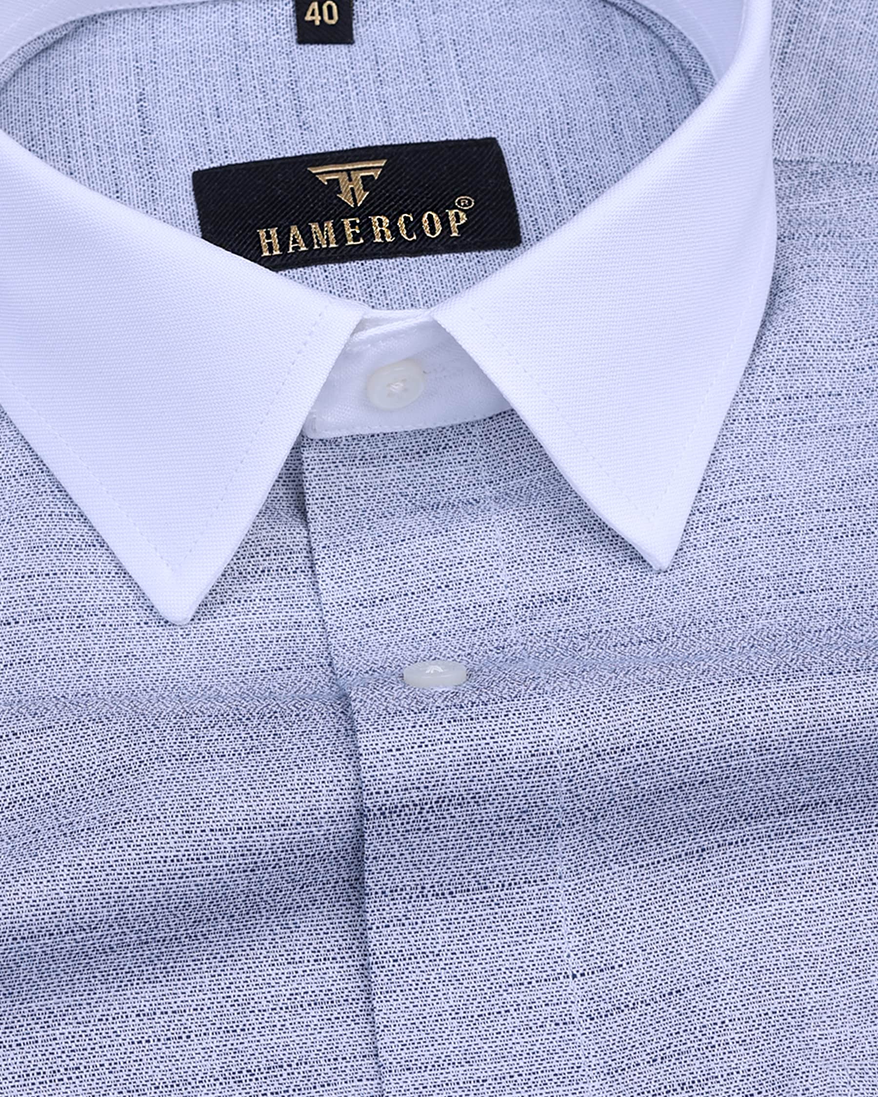 Sigma Blue With White Cuff And Collar Dobby Solid Shirt – Hamercop