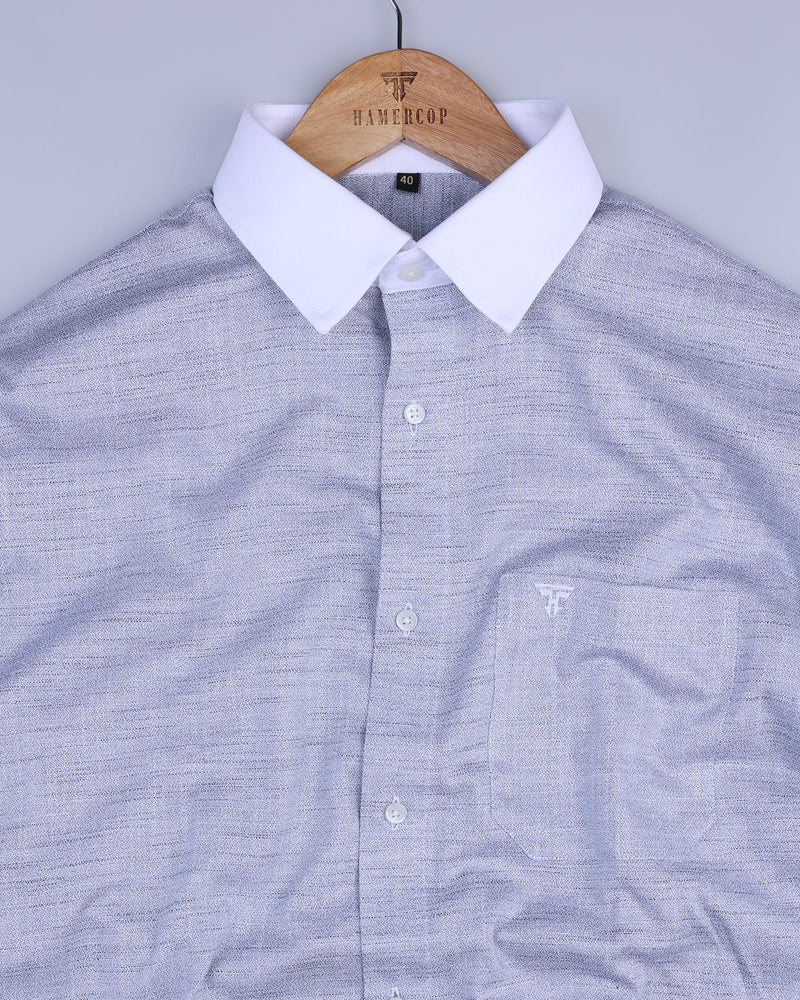 Sigma Blue With White Cuff And Collar Dobby Solid Shirt