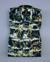 Wildlife Themes Printed  Navy And Forest Green Egyptian Gizza Shirt