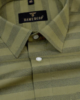 Invert Green With Black Dot Printed Stripe Dobby Cotton Shirt