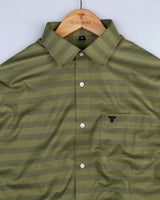 Invert Green With Black Dot Printed Stripe Dobby Cotton Shirt