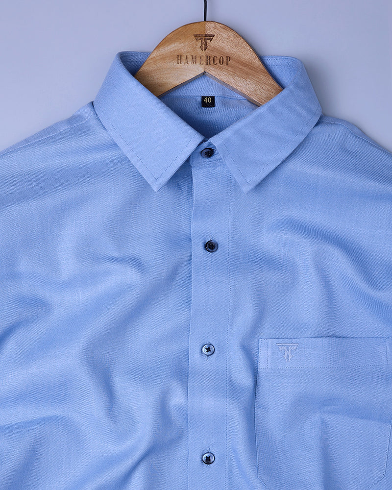 Oyster Sky Blue Classic Amsler Linen Solid Shirt