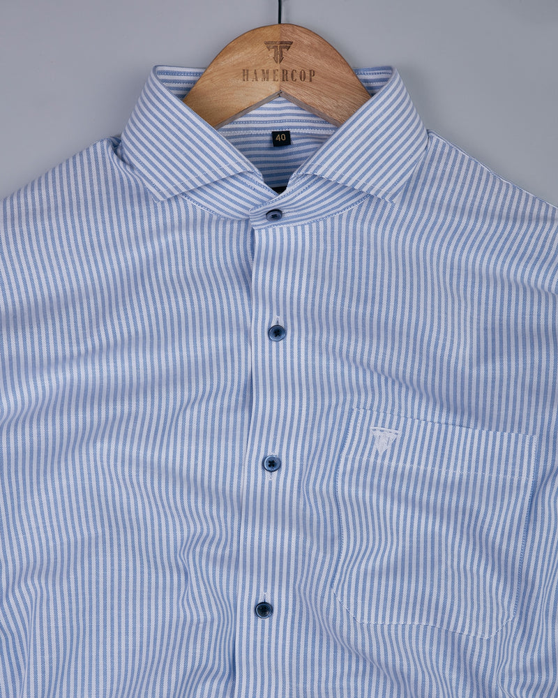 Amalfi Blue With White Bengal Stripe Oxford Cotton Shirt