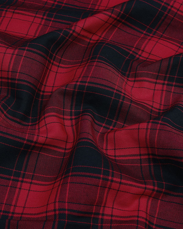 Ajax Red With Black Check Plaid Flannel Cotton Shirt