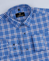 Space Blue With White Brushed Solid Plaid Flannel Check Shirt