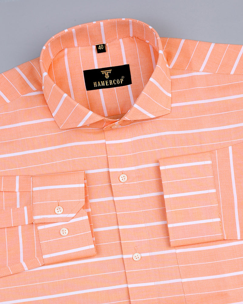 Canary Orange With White Business Stripe Cotton Shirt